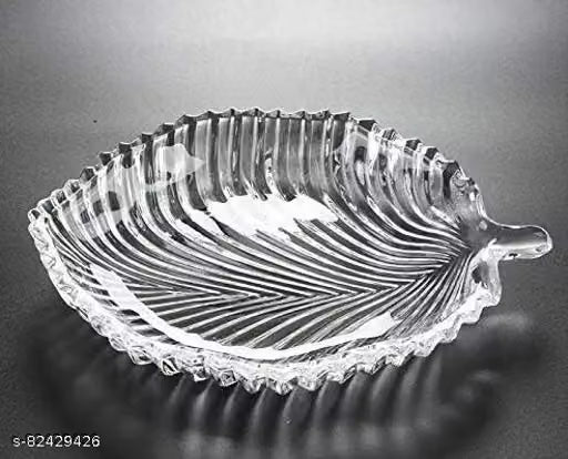 Transparent Leaf-Shaped Glass Serving Plate, 20 cm