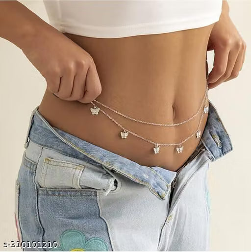 Women Silver Oxidised Kamarbandh Belly Chain