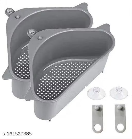 Pack of 2 Triangle Sink Basket Strainers and Sponge Holders