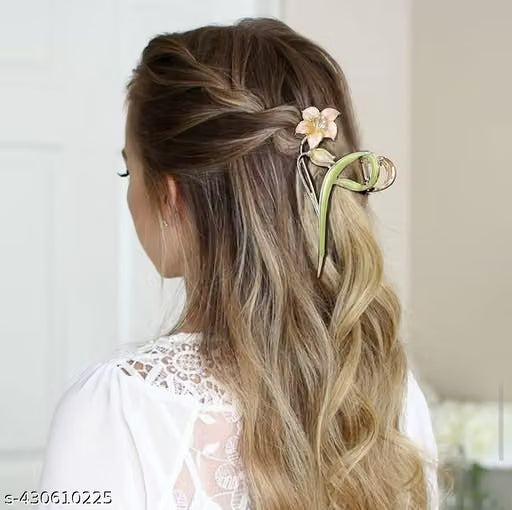 Pastel Pink Flower Metal Hair Claw Clip with Pearl Accents