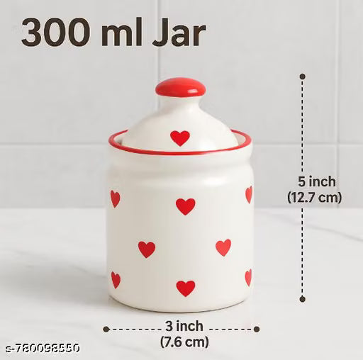Set of 2 Heart-Print Ceramic Pickle Jars, 300 ml