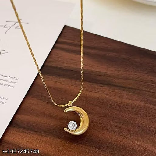 Crescent Moon Cubic Zirconia Pendant Necklace