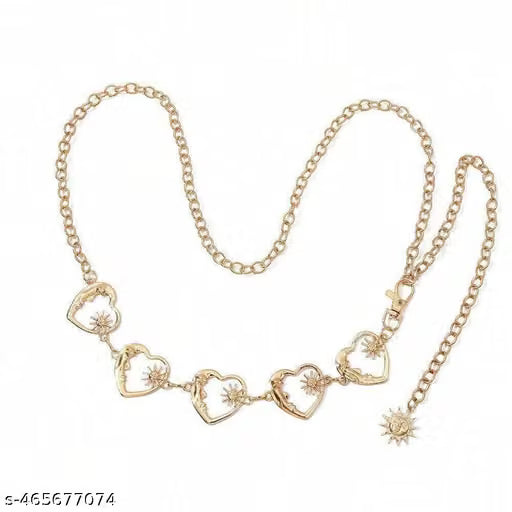 Women Gold Heart Pendant Waist Chain