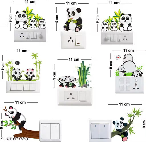 Decorative Cute Funny Panda Switch Board Sticker Set 8