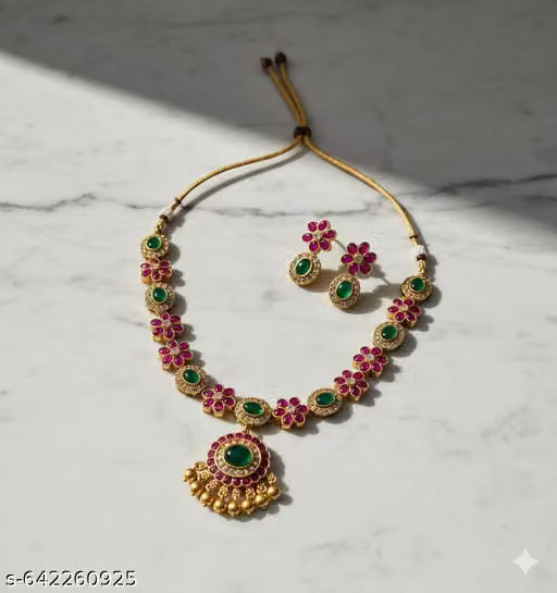 Gold Plated Kundan Necklace and Earring Set
