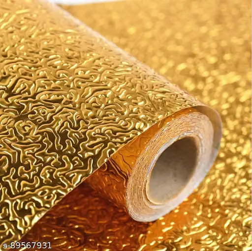 Radhe enterprice Kitchen Aluminium Foil Stickers Oil Proof Backsplash Wallpaper Self-Adhesive Wall Sticker Anti-Mold and Heat Resistant for Walls Cabinets Drawers and Shelves (Golden)