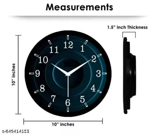 Black Glass Finish Round Wall Clock 25 cm
