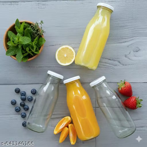 Set of 4 Glass Water Bottles with Airtight Metal Caps – 300ml