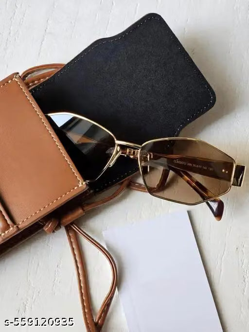 Gold Rectangular Retro Metal Sunglasses
