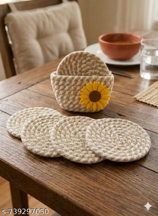 Laser-Engraved Wooden Heat-Resistant Coaster Set