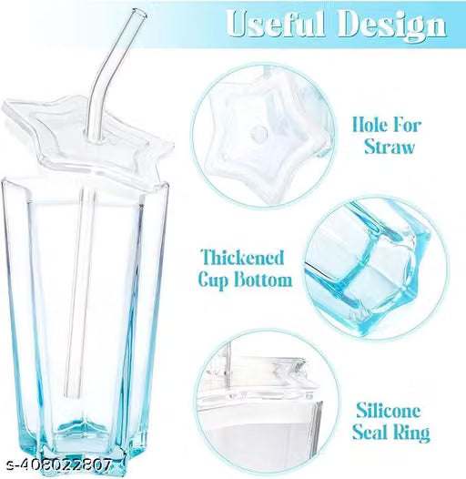 300ml Star-Shaped Gradient Glass with Lid and Straw