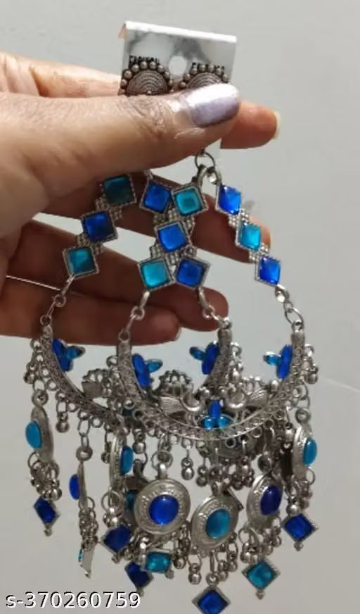 Blue Afghan Tribal Oxidised Jhumka Earrings