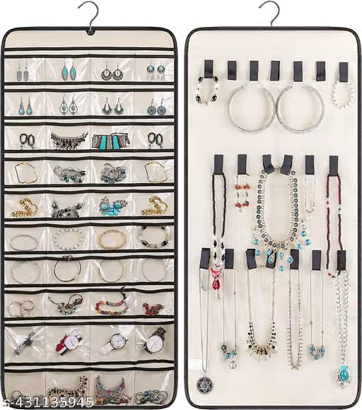Double Sided Hanging Jewellery Organiser with Clear Pockets