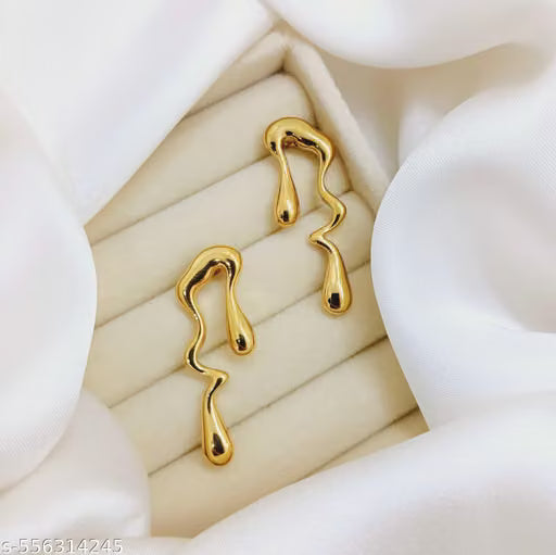 Golden Melting Waterdrop Asymmetric Drop Earrings