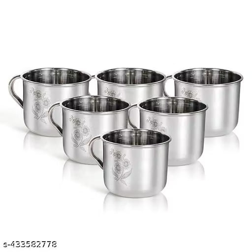 Laser-Printed Stainless Steel Tea and Coffee Cups, Set of 6