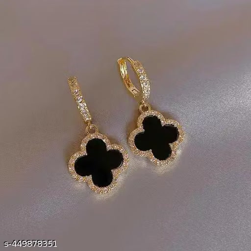 Black Flower Crystal Stone Earrings