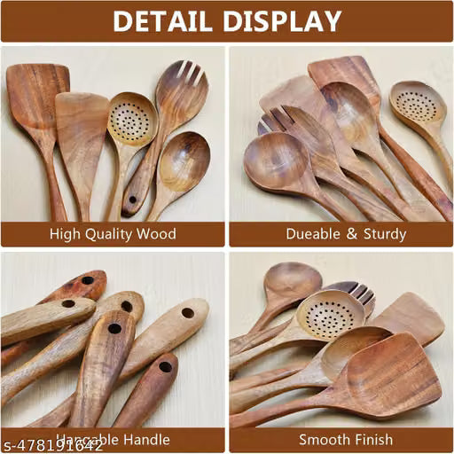 Neem Wood Cooking and Serving Utensil Set, 6 Pieces