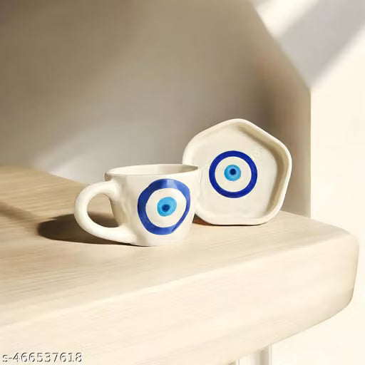 Ceramic Evil Eye Coffee Cup and Saucer Set