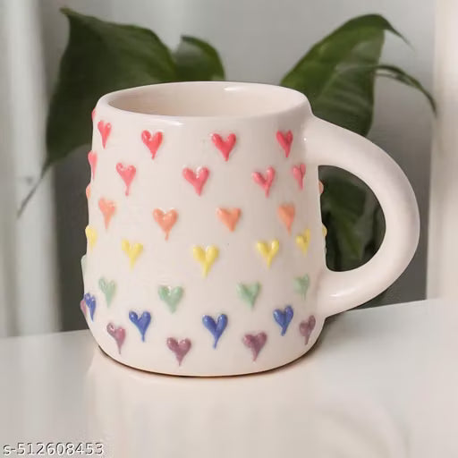 Rainbow Heart Embossed Ceramic Coffee Mug