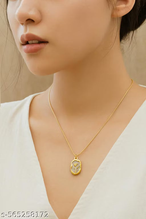 Gold Rose Flower Pendant Chain Necklace