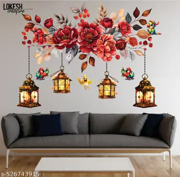 Floral Lantern and Birds Wall Sticker