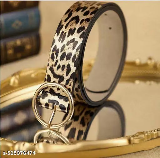 Women Printed Skinny Stretch Belt with Fancy Buckle