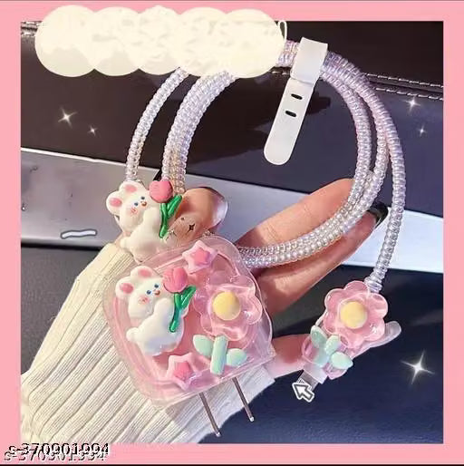 Pink Rabbit 3D iPhone Charger Cover with Cable Protector
