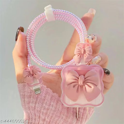 Pink Bow Knot 3D iPhone Charger Adapter and Cable Cover