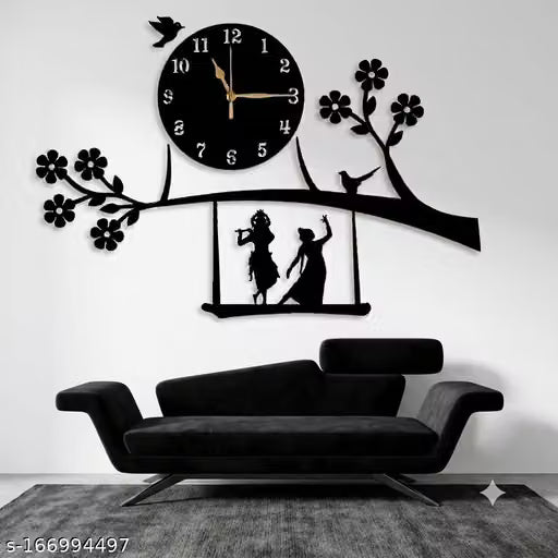 Radha Krishna Wooden Wall Clock