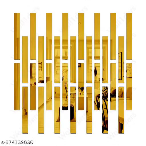 30 Pcs Mirror Wall Stickers Striped Design Mirror Art Tile Decal Decoration DIY Self Adhesive Wall Line Border Acrylic Mirror for Home Living Room Bedroom Décor - (Golden)
