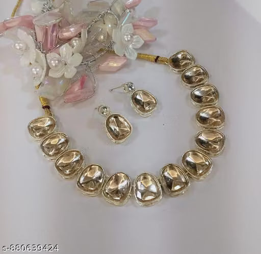 Gold Plated American Diamond Kundan Necklace Set