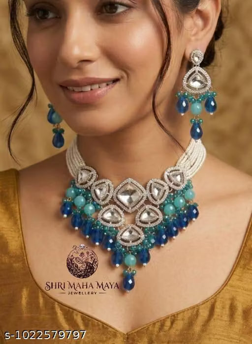 Oxidised Silver Kundan Necklace and Earring Set