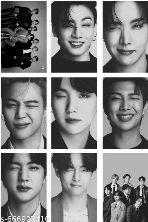 BTS Group Poster | Black & White K-Pop Icons | Aesthetic Wall Art | Premium Quality Print | Pack of 9 Size 10*14.8cm