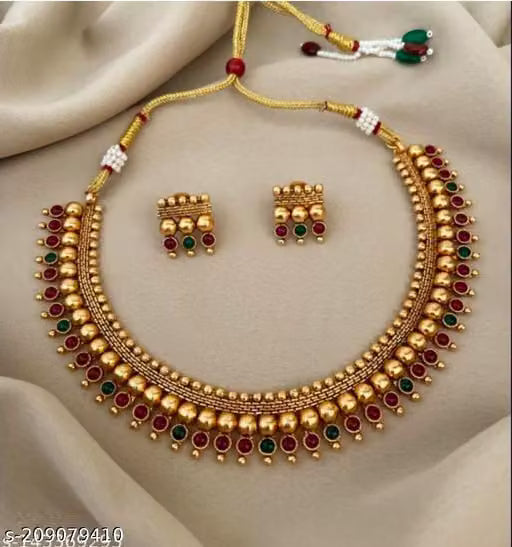 Gold Plated Ruby Pearl Choker Necklace Set