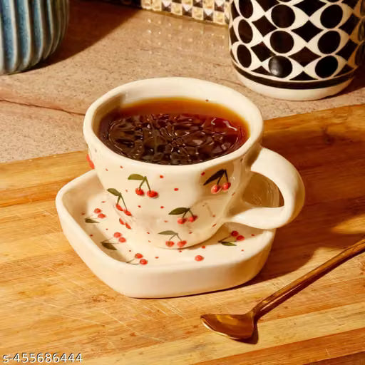 Vintage Cherry Ceramic Tea Cup and Saucer Set