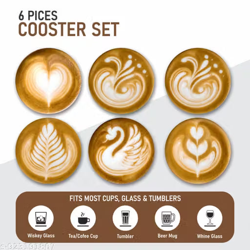 Square Wooden Coaster Set for Cups and Mugs, 6 Pieces
