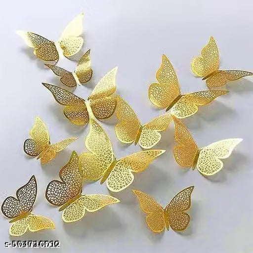 12pcs 3D Home Decor Butterfly with Sticking Pad (Shimmer Golden, Set of 12)