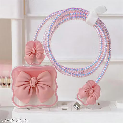 Pink Bow Knot 3D iPhone Charger Adapter and Cable Cover
