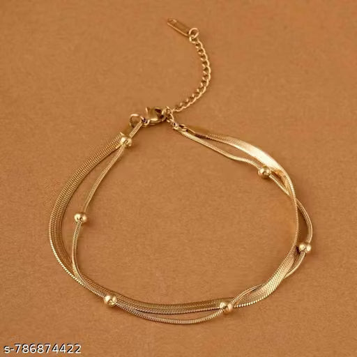 Gold Layered Snake Chain and Beaded Bracelet