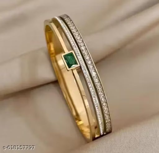 Emerald Green Stone Gold Plated Bangle Bracelet