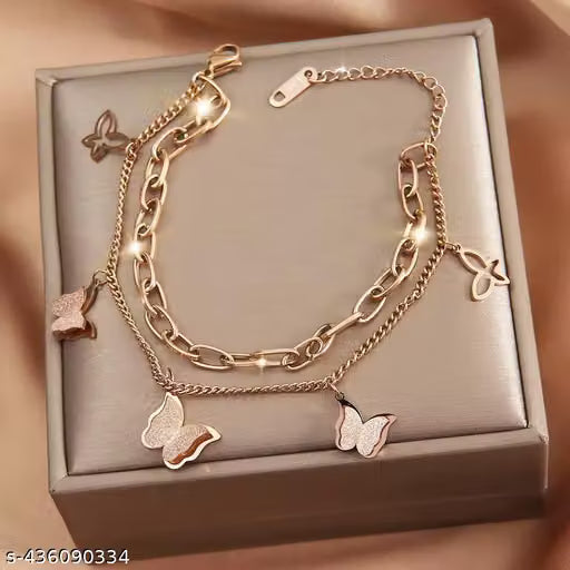 Multilayer Frosted Butterfly Charm Bracelet