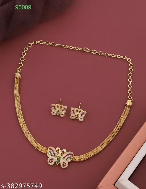 Gold Plated Butterfly Short Mopu Necklace