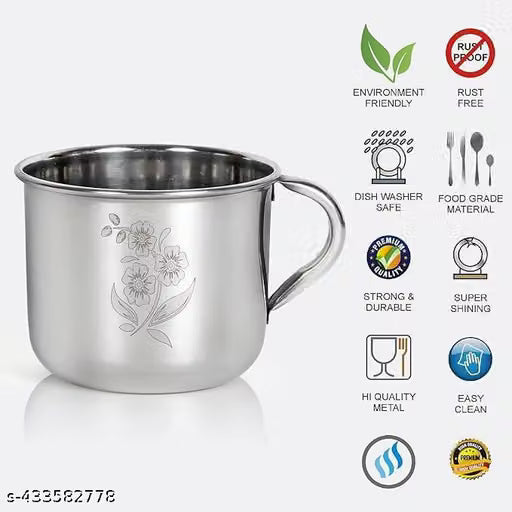 Laser-Printed Stainless Steel Tea and Coffee Cups, Set of 6