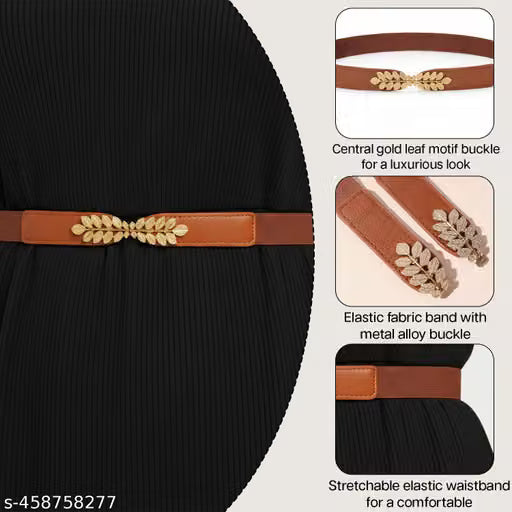 Women Camel Leaf Design Stretch Waist Belt