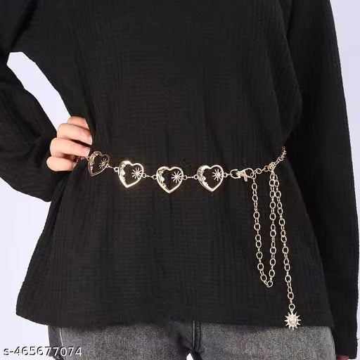 Women Gold Heart Pendant Waist Chain