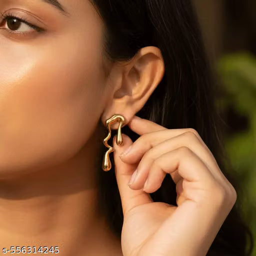 Golden Melting Waterdrop Asymmetric Drop Earrings
