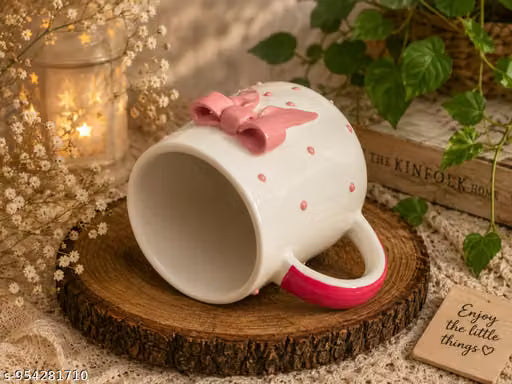 Pink 3D Bow Charm Ceramic Coffee Mug