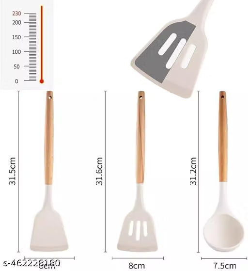 Silicone Cooking Spatula Set with Wooden Handles, 3 Pieces