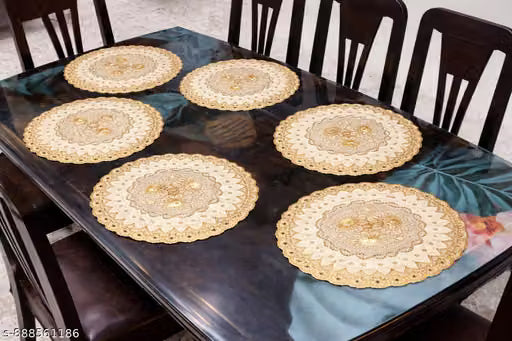 Round Lace Dining Table Mats, 14 Inch, Set of 6
