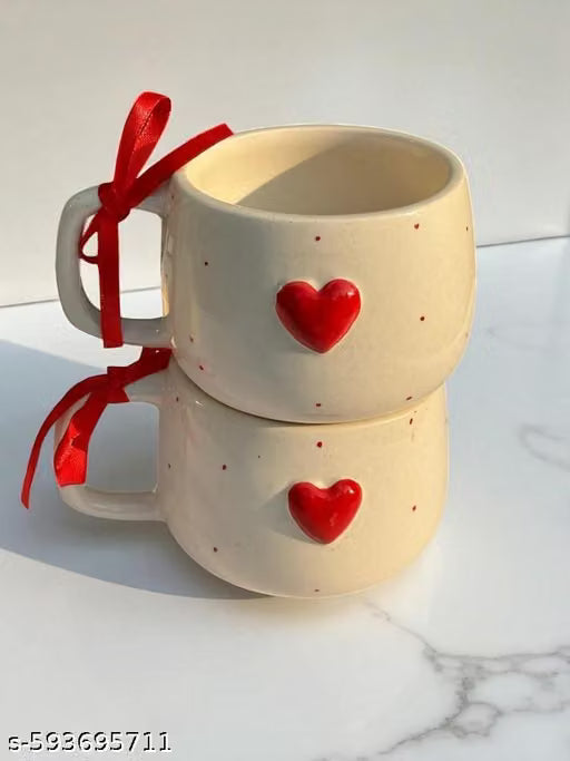 250ml Red Heart Ceramic Couple Mugs – Set of 2